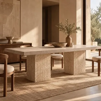 Tables Salle à Manger - Table à manger Zeila en travertin naturel - 250 cm - DESIGN TRIP