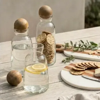 Carafes - Carafes en verre avec bouchon en bois de manguier - BE HOME