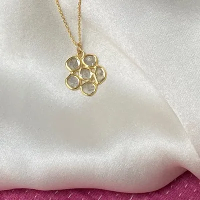 Bijoux - Collier pendentif fleur diamant polki - Diana Flower bis - SOPHIE DESCHAMPS BIJOUX