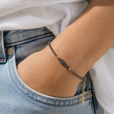 Bijoux - Bracelet poisson diamants noirs et pyrite- KIKO PYRITE - SOPHIE DESCHAMPS BIJOUX