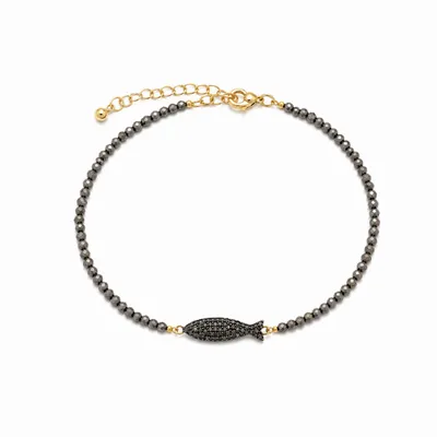 Bijoux - Bracelet poisson diamants noirs et pyrite- KIKO PYRITE - SOPHIE DESCHAMPS BIJOUX