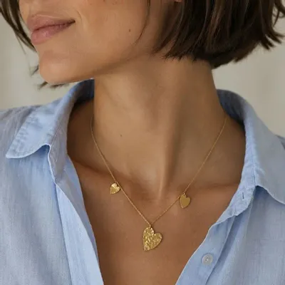 Bijoux - Collier chaine plaqué or et 3 coeurs- Alma - SOPHIE DESCHAMPS BIJOUX