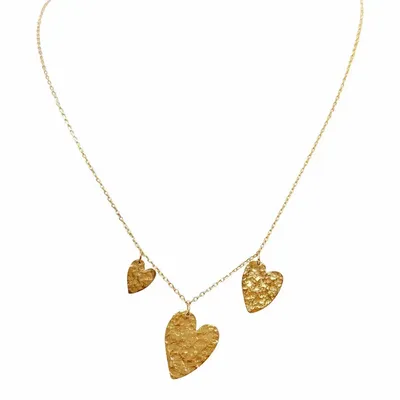 Bijoux - Collier chaine plaqué or et 3 coeurs- Alma - SOPHIE DESCHAMPS BIJOUX