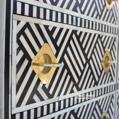 Commodes - Monochrome Chest of Drawers by House of Jaipur - HOUSE OF JAIPUR