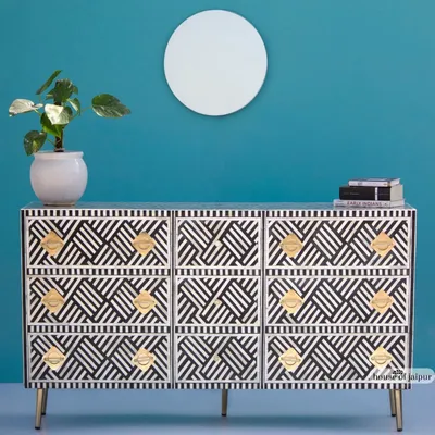 Commodes - Monochrome Chest of Drawers by House of Jaipur - HOUSE OF JAIPUR