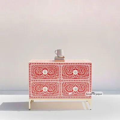 Commodes - Mini-commode rouge - HOUSE OF JAIPUR