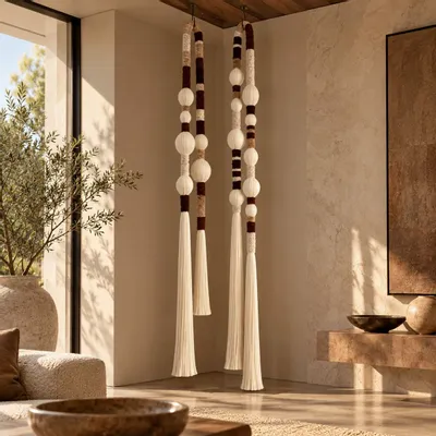 Decorative objects - Grand Horizon Totem: Handmade Monumental Textile Installation Suspende - SARMAL DESIGN