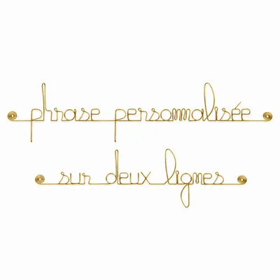 Objets personnalisables - Phrase " Personnalisable 2 lignes " en fil de laiton doré - à punaiser - BIJOUX DE MUR