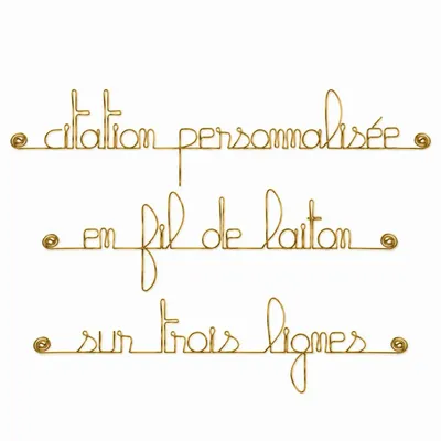 Objets personnalisables - Phrase " Personnalisable 3 lignes " en fil de laiton doré - à punaiser - BIJOUX DE MUR