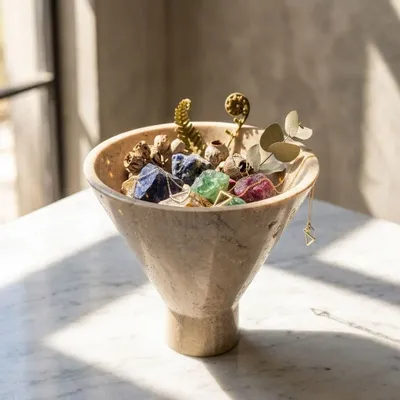 Design objects - Beige travertine bowl - SAGIT