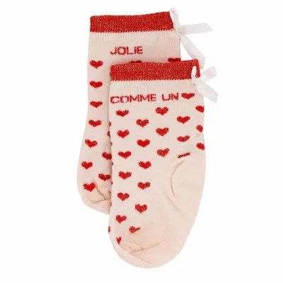 Mode enfantine - Chaussettes bébé cœurs bambou "Jolie comme un cœur" Rouge 6-18M - BB&CO