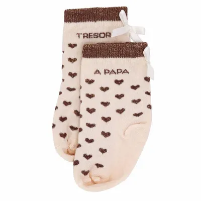 Mode enfantine - Chaussettes bébé cœurs bambou "Trésor à papa" Mocha 6-18M - BB&CO
