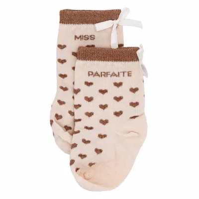 Mode enfantine - Chaussettes bébé cœurs bambou "Miss Parfaite" Havane 6-18M - BB&CO