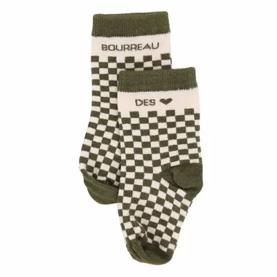 Mode enfantine - Chaussettes bébé damier bambou "Bourreau des cœurs" Fougère 6-18M - BB&CO