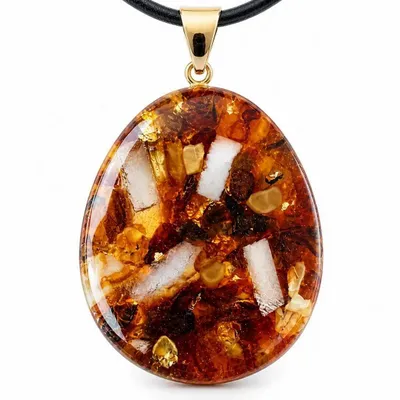 Jewelry - Baltic Amber & Selenite Pendant – Oval, 55x35x6 mm – Amber Shadow - GLASS4CANDLES