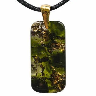 Jewelry - Resin & Gold-Tone Leaf Pendant – Rectangle – Golden Reflections - GLASS4CANDLES