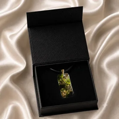Jewelry - Resin & Gold-Tone Leaf Pendant – Rectangle – Golden Reflections - GLASS4CANDLES