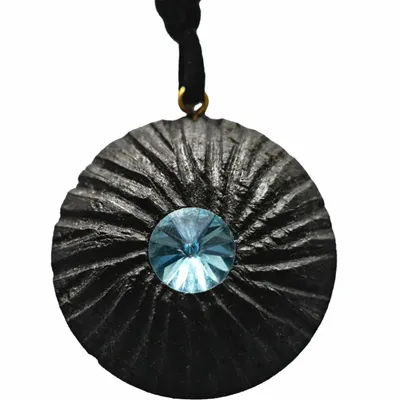 Jewelry - Bog Oak & Austrian Crystal Pendant – Round, 40x40x12 mm – Blue Halo - GLASS4CANDLES