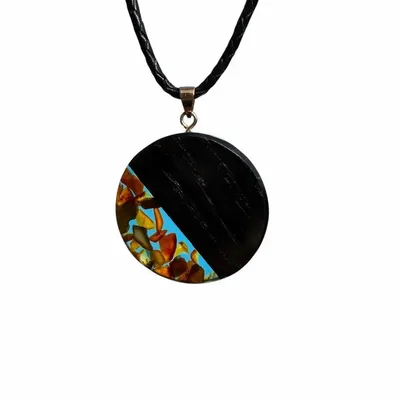 Jewelry - Bog Oak & Amber Pendant – Round, 40x40x6 mm – Turquoise Halo Disc - GLASS4CANDLES