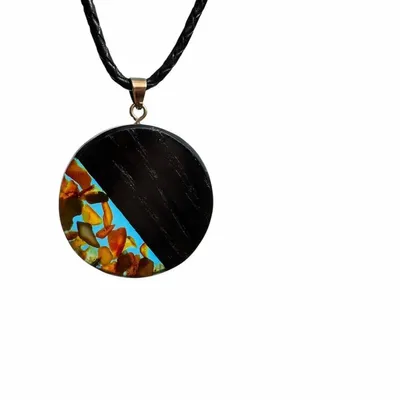 Jewelry - Bog Oak & Amber Pendant – Round, 40x40x6 mm – Turquoise Halo Disc - GLASS4CANDLES