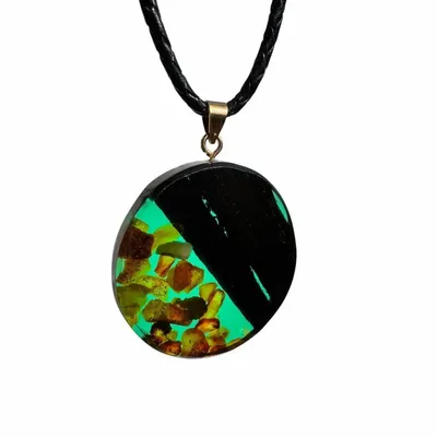 Jewelry - Bog Oak & Amber Pendant – Round, 40x40x6 mm – Sapphire Halo Disc - GLASS4CANDLES