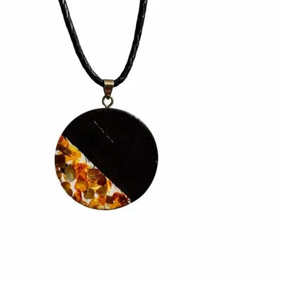 Jewelry - Bog Oak & Baltic Amber Pendant – Round, 40x40x6 mm – Clear Halo Disc - GLASS4CANDLES