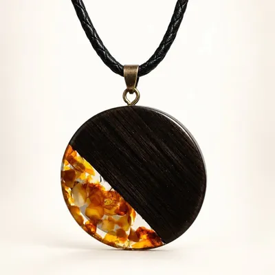 Bijoux - Pendentif en chêne noir et ambre – cercle – Halo Disc Transparent - GLASS4CANDLES