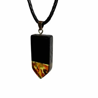 Jewelry - Bog Oak & Baltic Amber Pendant – Rectangle, 45x20x6 mm – olive resin - GLASS4CANDLES