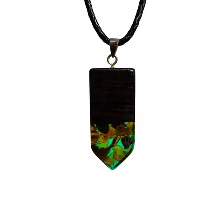 Jewelry - Bog Oak & Amber Pendant – Rectangle, 45x20x6 mm – sapphire resin - GLASS4CANDLES