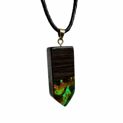 Jewelry - Bog Oak & Amber Pendant – Rectangle, 45x20x6 mm – sapphire resin - GLASS4CANDLES