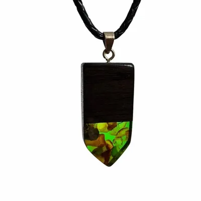 Jewelry - Bog Oak & Baltic Amber Pendant – Rectangle, 45x20x6 mm – green resin - GLASS4CANDLES