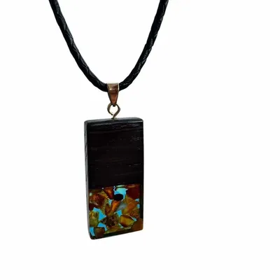 Jewelry - Bog Oak & Baltic Amber Pendant – Rectangle – Turquoise Monolith Bar - GLASS4CANDLES