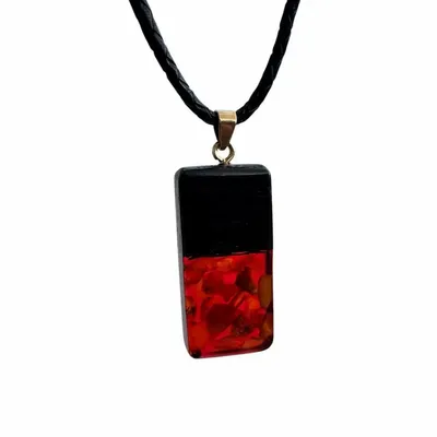 Jewelry - Bog Oak & Baltic Amber Pendant – Rectangle – Baltic Ember Monolith - GLASS4CANDLES