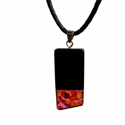 Jewelry - Bog Oak & Amber Pendant – Rectangle, 43x20x6 mm – Fuchsia Facet Bar - GLASS4CANDLES