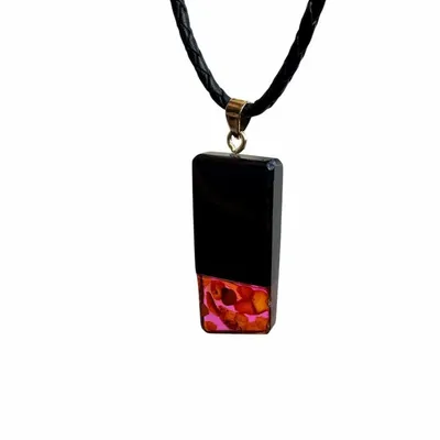 Jewelry - Bog Oak & Amber Pendant – Rectangle, 43x20x6 mm – Fuchsia Facet Bar - GLASS4CANDLES