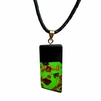 Jewelry - Bog Oak & Amber Pendant – Rectangle, 43x20x6 mm – Green Facet Bar - GLASS4CANDLES