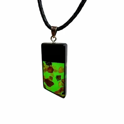 Jewelry - Bog Oak & Amber Pendant – Rectangle, 43x20x6 mm – Green Facet Bar - GLASS4CANDLES