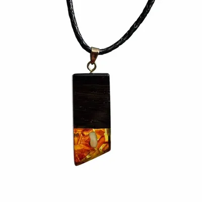 Jewelry - Bog Oak & Amber Pendant – Rectangle, 43x20x6 mm – Olive Facet Bar - GLASS4CANDLES