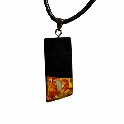 Jewelry - Bog Oak & Amber Pendant – Rectangle, 43x20x6 mm – Olive Facet Bar - GLASS4CANDLES