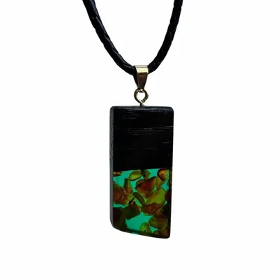 Jewelry - Bog Oak & Amber Pendant – Rectangle, 43x20x6 mm – Sapphire Facet Bar - GLASS4CANDLES