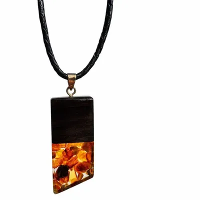 Jewelry - Bog Oak & Amber Pendant – Rectangle, 43x20x6 mm – Clear Facet Bar - GLASS4CANDLES