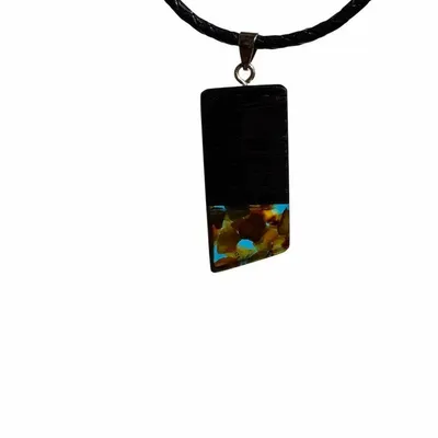Jewelry - Bog Oak & Amber Pendant – Rectangle, 43x20x6 mm – Turquoise Facet Bar - GLASS4CANDLES