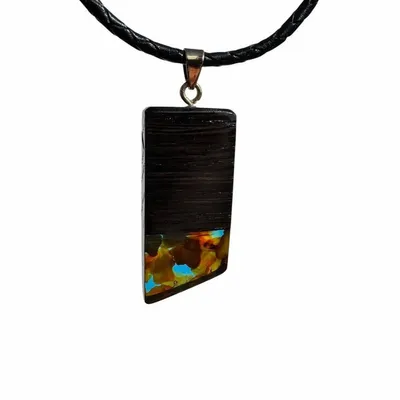 Jewelry - Bog Oak & Amber Pendant – Rectangle, 43x20x6 mm – Turquoise Facet Bar - GLASS4CANDLES