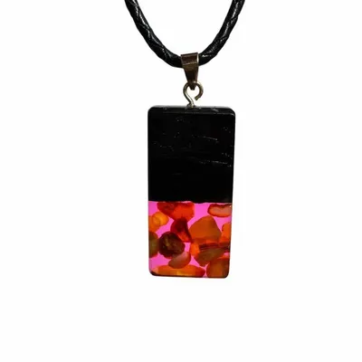 Jewelry - Bog Oak & Amber Pendant – Rectangle, 40x20x6 mm – Fuchsia Monolith Bar - GLASS4CANDLES