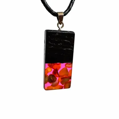 Jewelry - Bog Oak & Amber Pendant – Rectangle, 40x20x6 mm – Fuchsia Monolith Bar - GLASS4CANDLES