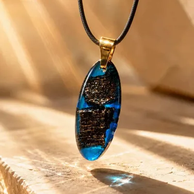 Jewelry - Bog Oak & Resin Pendant Necklace – Drop – Blue Droplet / Pear - GLASS4CANDLES