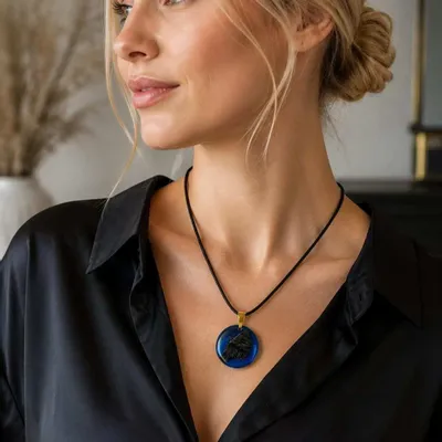 Jewelry - Bog Oak & Resin Pendant Necklace – Round, 39x38x6 mm - GLASS4CANDLES