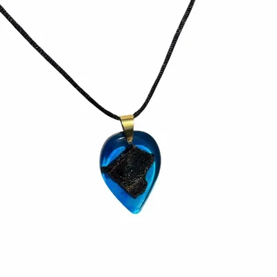 Jewelry - Bog Oak & Resin Pendant Necklace – Drop, 39x16x6 mm – Blue Droplet - GLASS4CANDLES