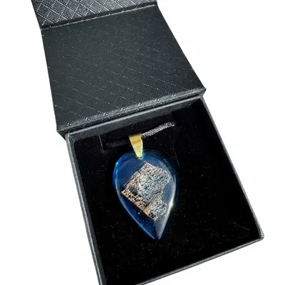 Jewelry - Bog Oak & Resin Pendant Necklace – Drop, 39x16x6 mm – Blue Droplet - GLASS4CANDLES
