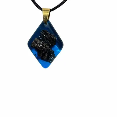 Jewelry - Bog Oak & Resin Pendant Necklace – Diamond – Blue Geometric - GLASS4CANDLES